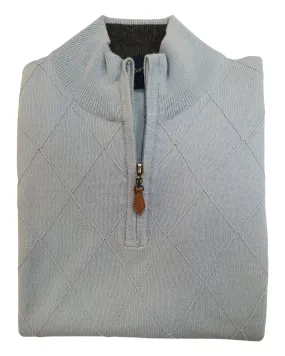 1/4 Zip Mock Sweater Vest in Light Blue Diamond Weave Cotton & Cashmere Blend