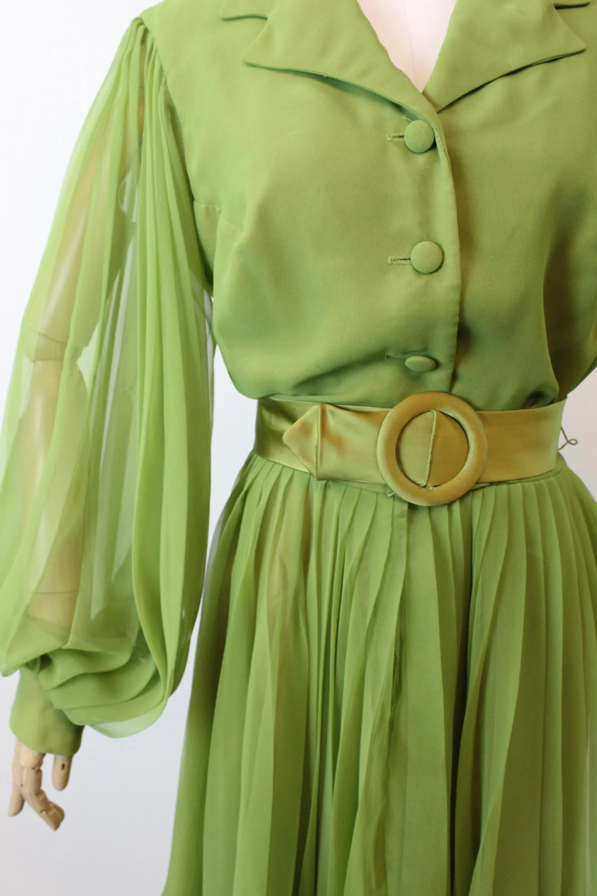 1960s MISS ELLIETTE olive balloon sleeves dress medium | new fall winter