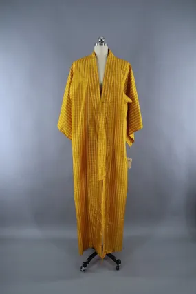 1980s Vintage Kimono Robe / Yellow Plaid