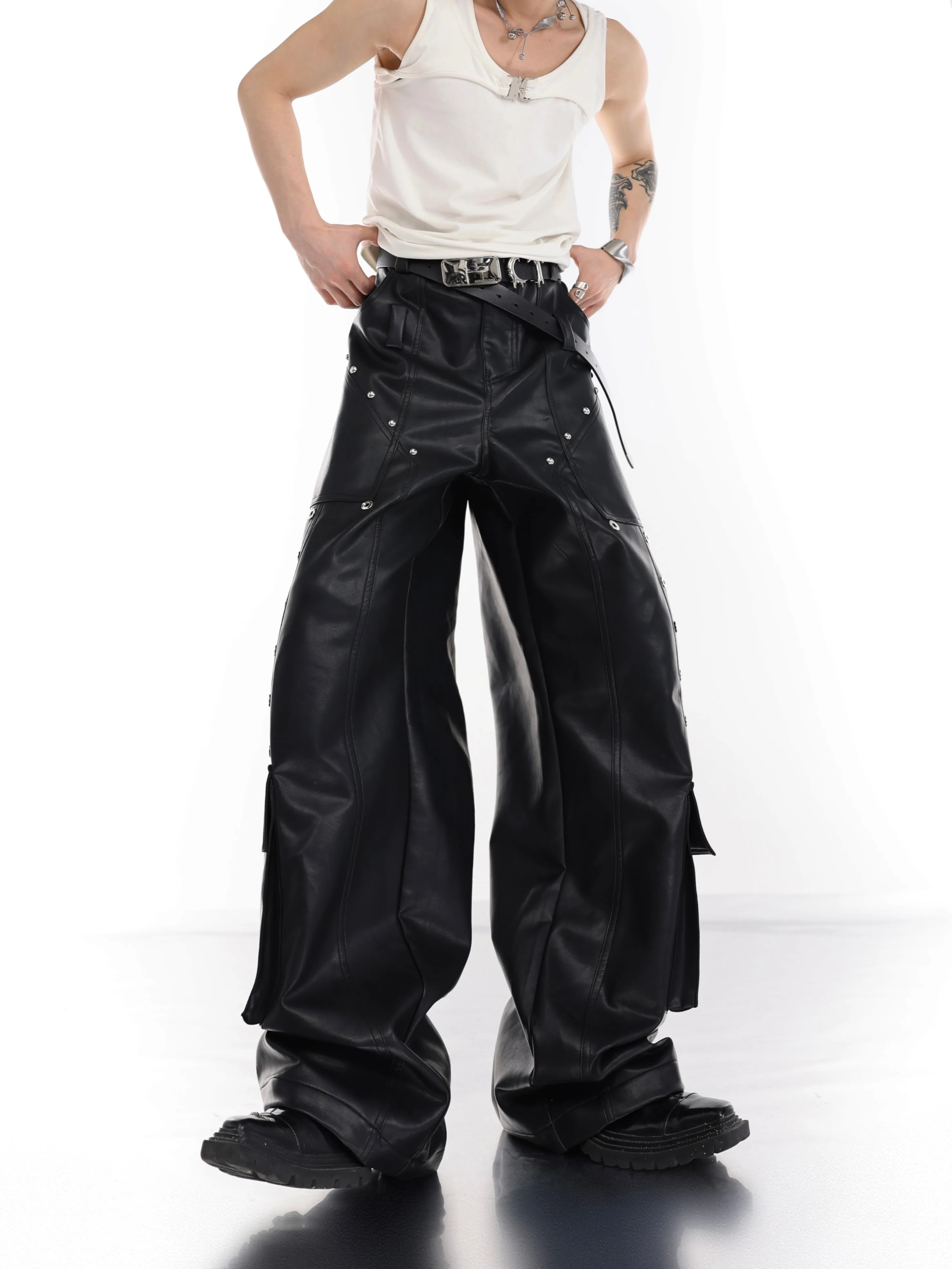 【23s July.】Large Pocket Studded Leather Pants