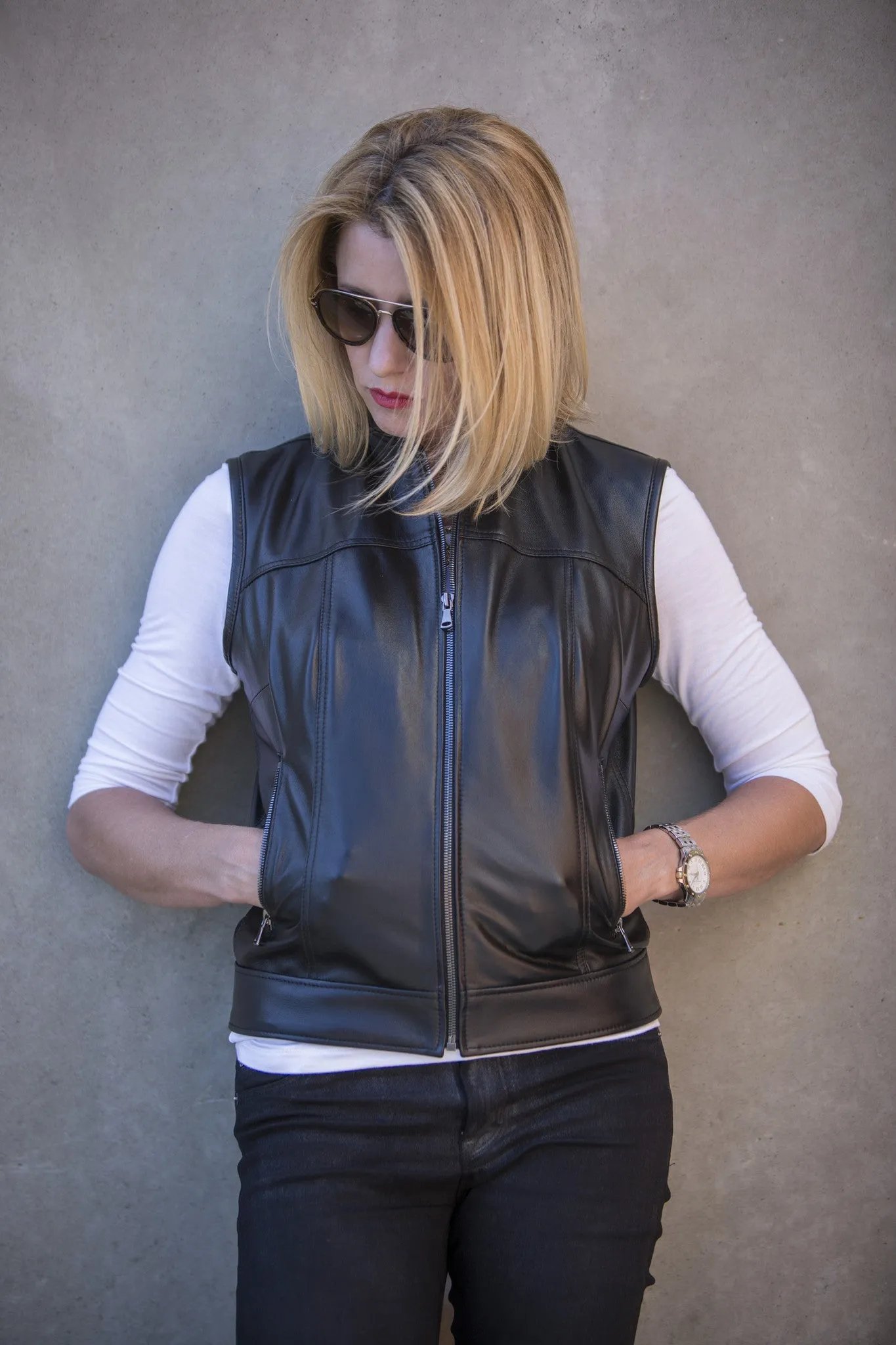 415 Leather Ladies Lambskin Zipper Vest