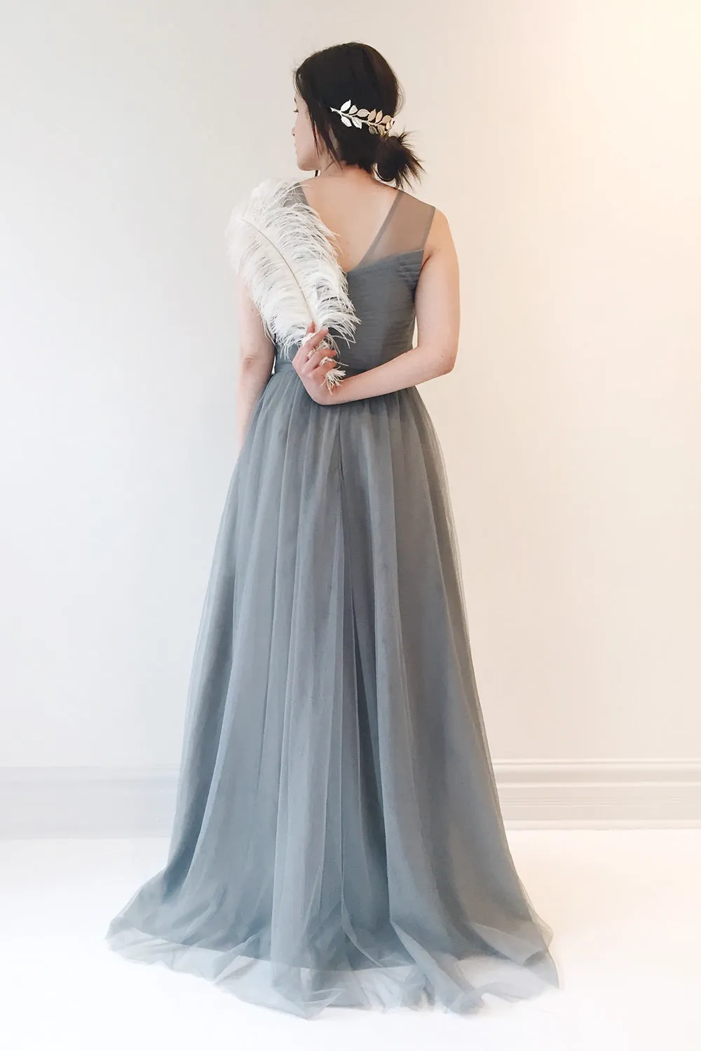 Adifa Sea | Blue-Grey Net Tulle Gown