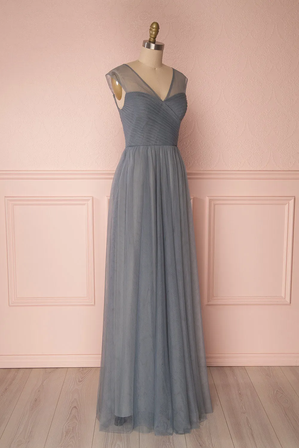 Adifa Sea | Blue-Grey Net Tulle Gown