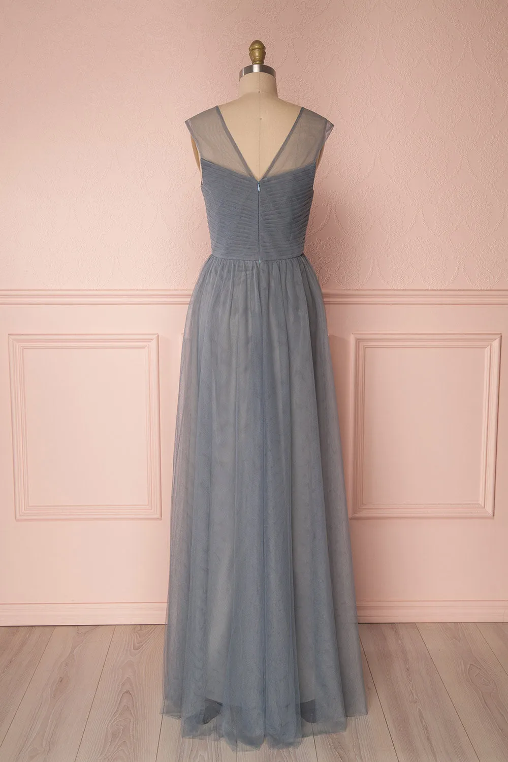 Adifa Sea | Blue-Grey Net Tulle Gown