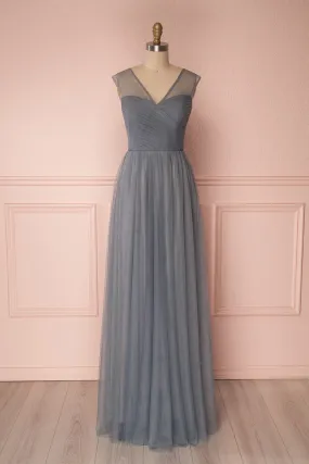 Adifa Sea | Blue-Grey Net Tulle Gown