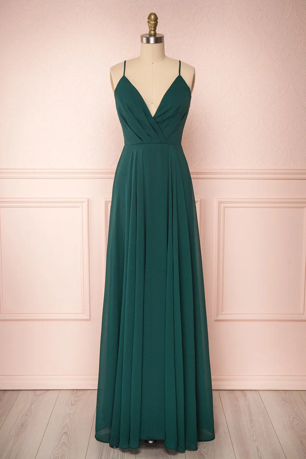 Aelis Green | Pleated Plunging V-Neckline Gown