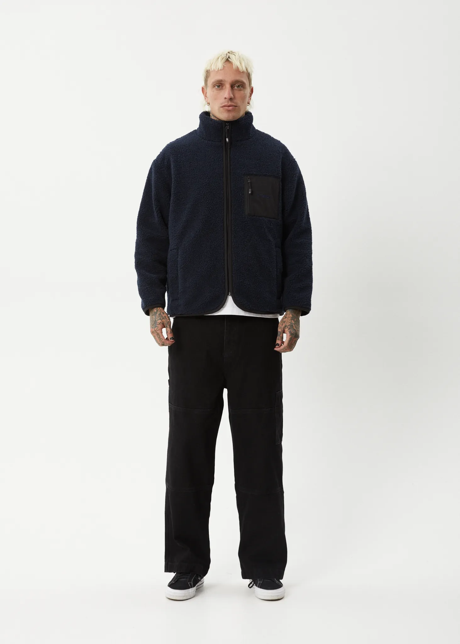 AFENDS Mens Polarize - Fleece Zip Up Jacket - Navy