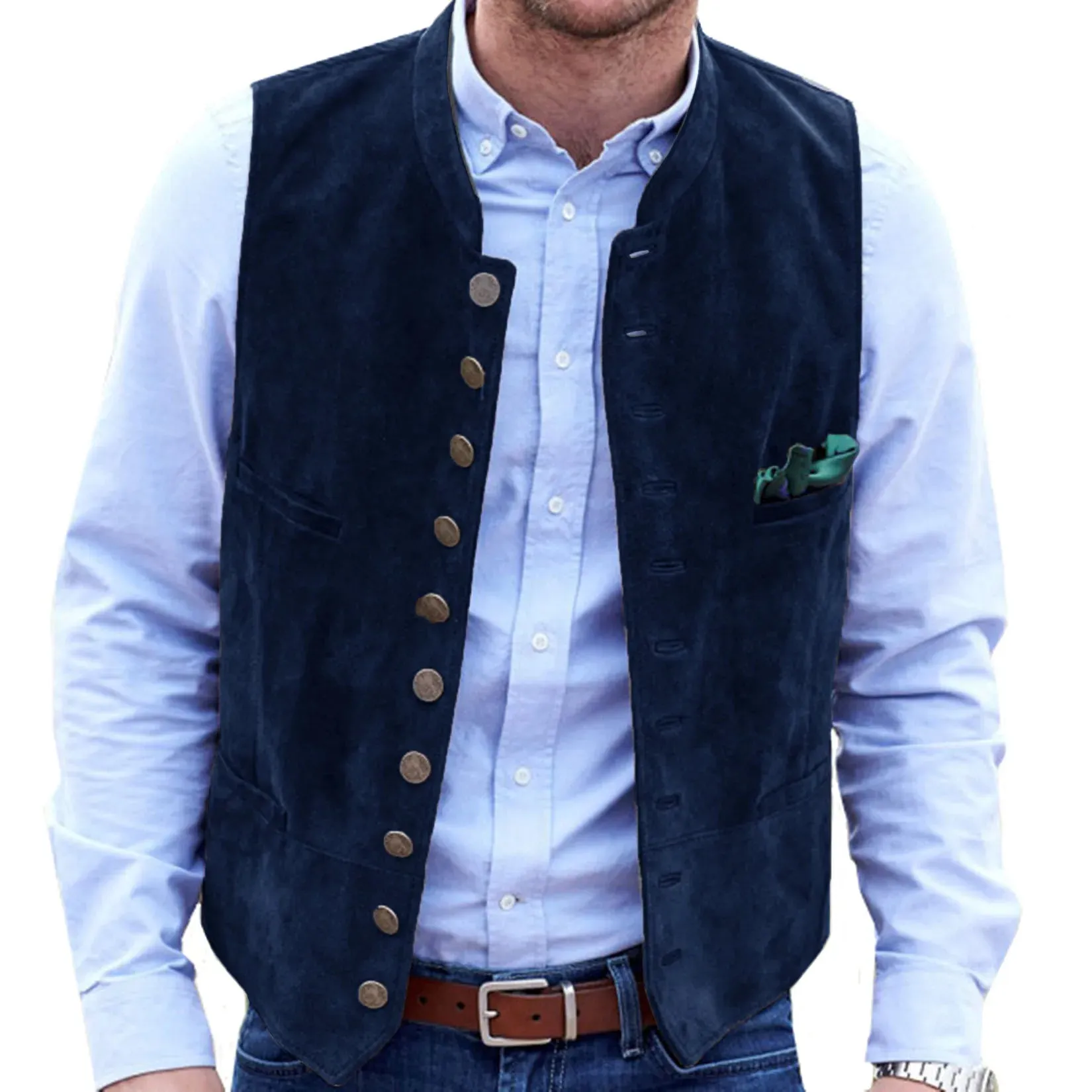 Aidase Men's Vest Frosted Velvet Suit Vest Casual Steampunk Style Waistcoat Round Neck Single Breasted Sleeveless Male Fashion Vest