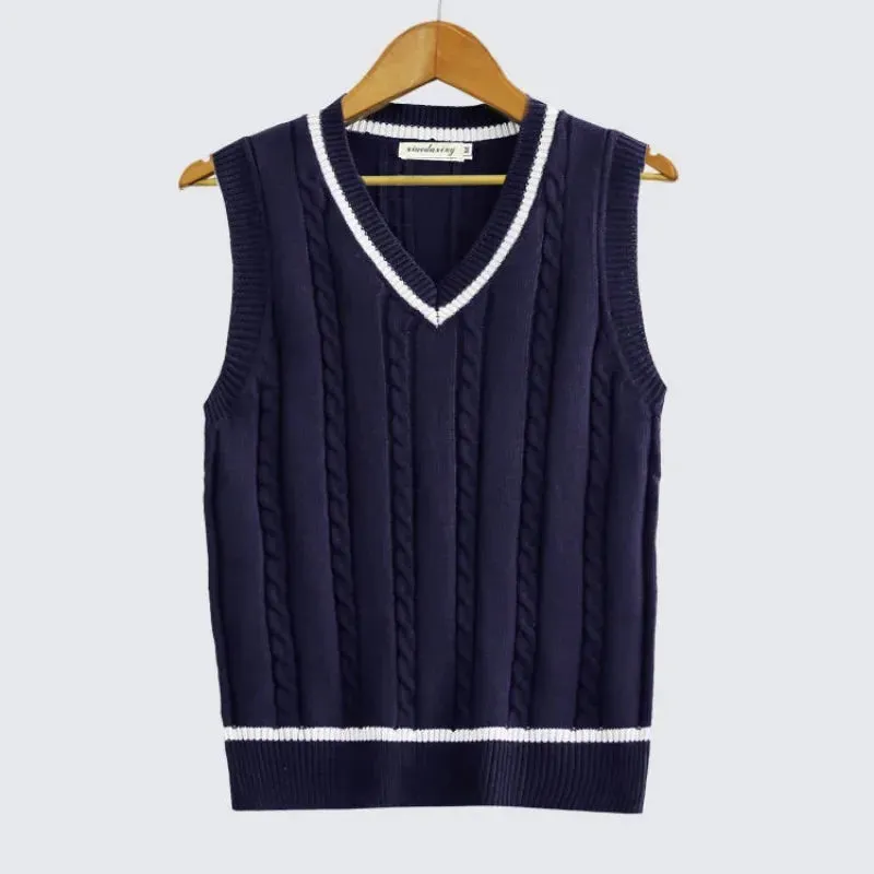 Aidase Striped White Knitted Sweaters for Men Blue Sleeveless Man Clothes V Neck Vest Red Waistcoat Jumpers Sweat-shirt Cigaret Cotton