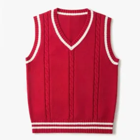 Aidase Striped White Knitted Sweaters for Men Blue Sleeveless Man Clothes V Neck Vest Red Waistcoat Jumpers Sweat-shirt Cigaret Cotton