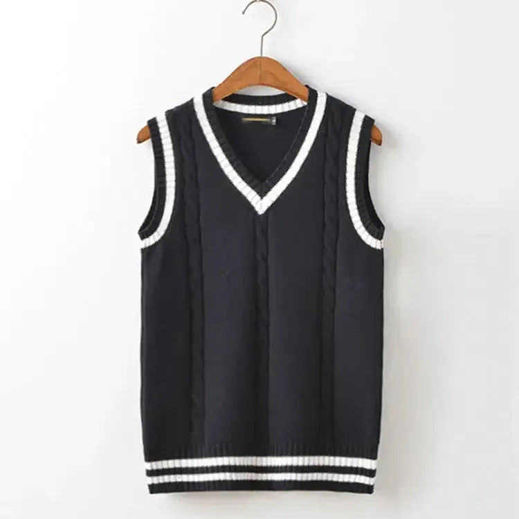 Aidase Striped White Knitted Sweaters for Men Blue Sleeveless Man Clothes V Neck Vest Red Waistcoat Jumpers Sweat-shirt Cigaret Cotton