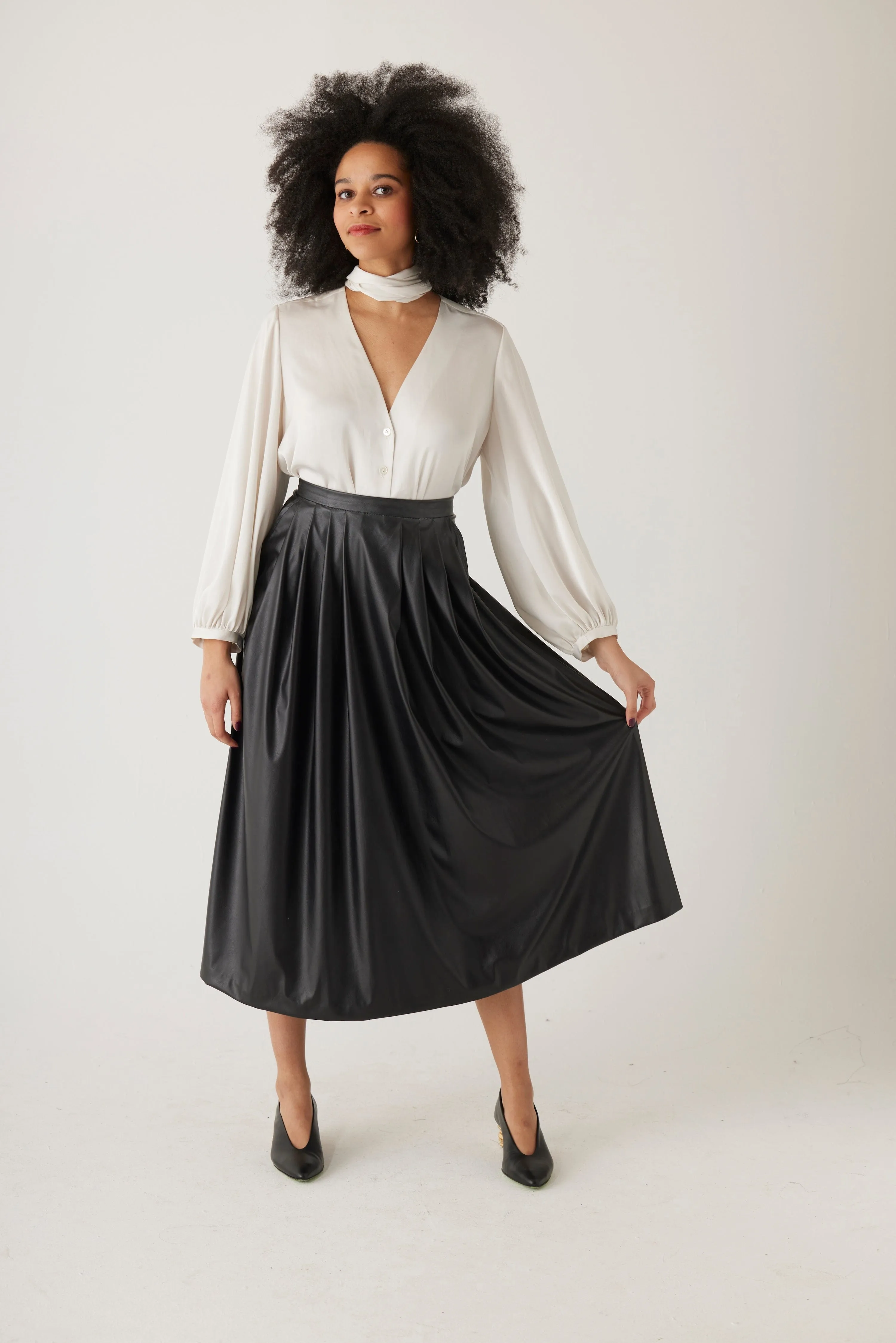 Audrey Midi Skirt in Pleatherette