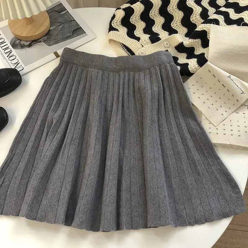 Autumn/winter New Preppy Style High-waisted Solid Color Knit Mini Dress Versatile Slim Fit Wool Skirt Trendy