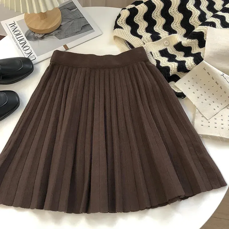 Autumn/winter New Preppy Style High-waisted Solid Color Knit Mini Dress Versatile Slim Fit Wool Skirt Trendy