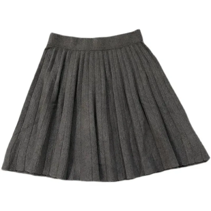 Autumn/winter New Preppy Style High-waisted Solid Color Knit Mini Dress Versatile Slim Fit Wool Skirt Trendy