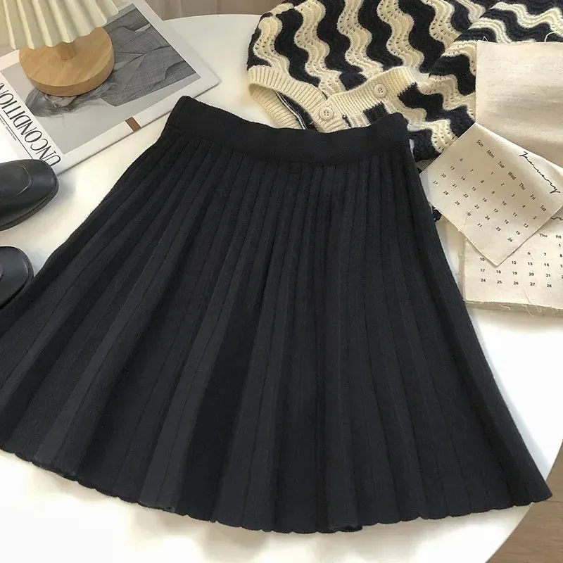 Autumn/winter New Preppy Style High-waisted Solid Color Knit Mini Dress Versatile Slim Fit Wool Skirt Trendy