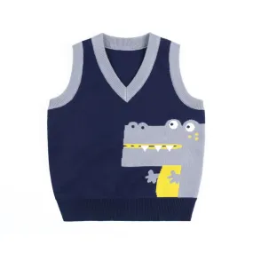 Baby Boy Cartoon Graphic Contrast Design V-Neck Sleeveless Knitted Vest Sweater by MyKids-USA™