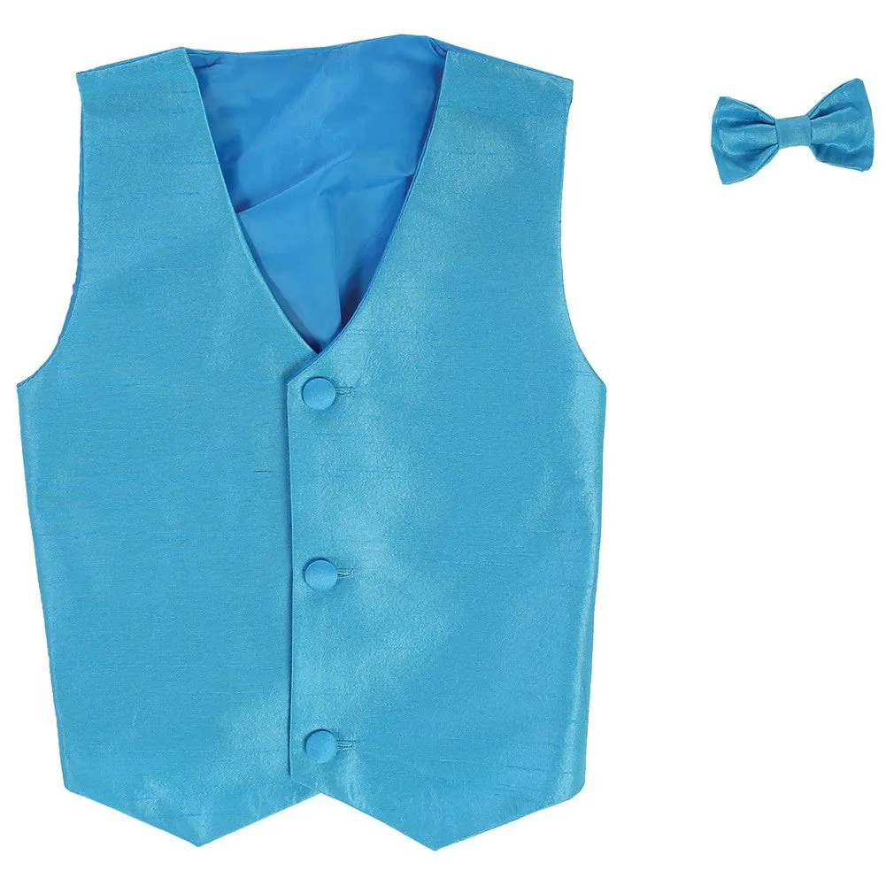 Baby Boys Aqua Poly Silk Vest Bowtie Special Occasion Set 3-24M