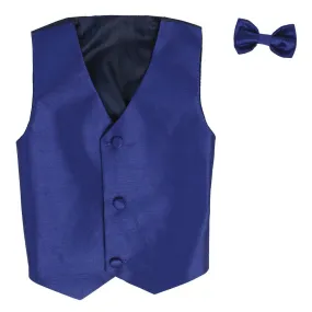 Baby Boys Royal Blue Poly Silk Vest Bowtie Special Occasion Set 3-24M