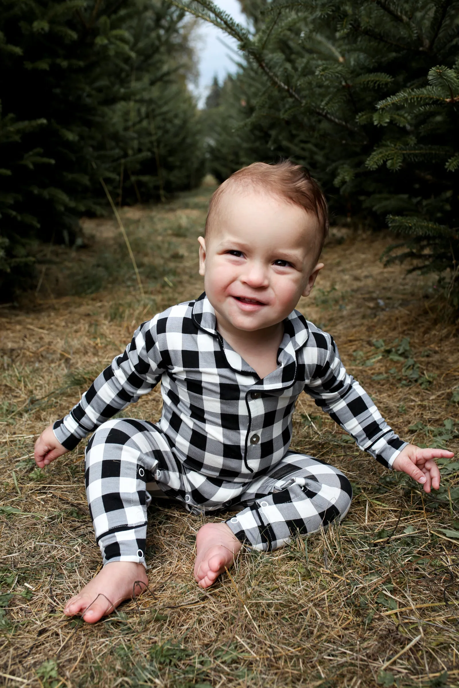 Baby Collared Romper - BLACK GINGHAM