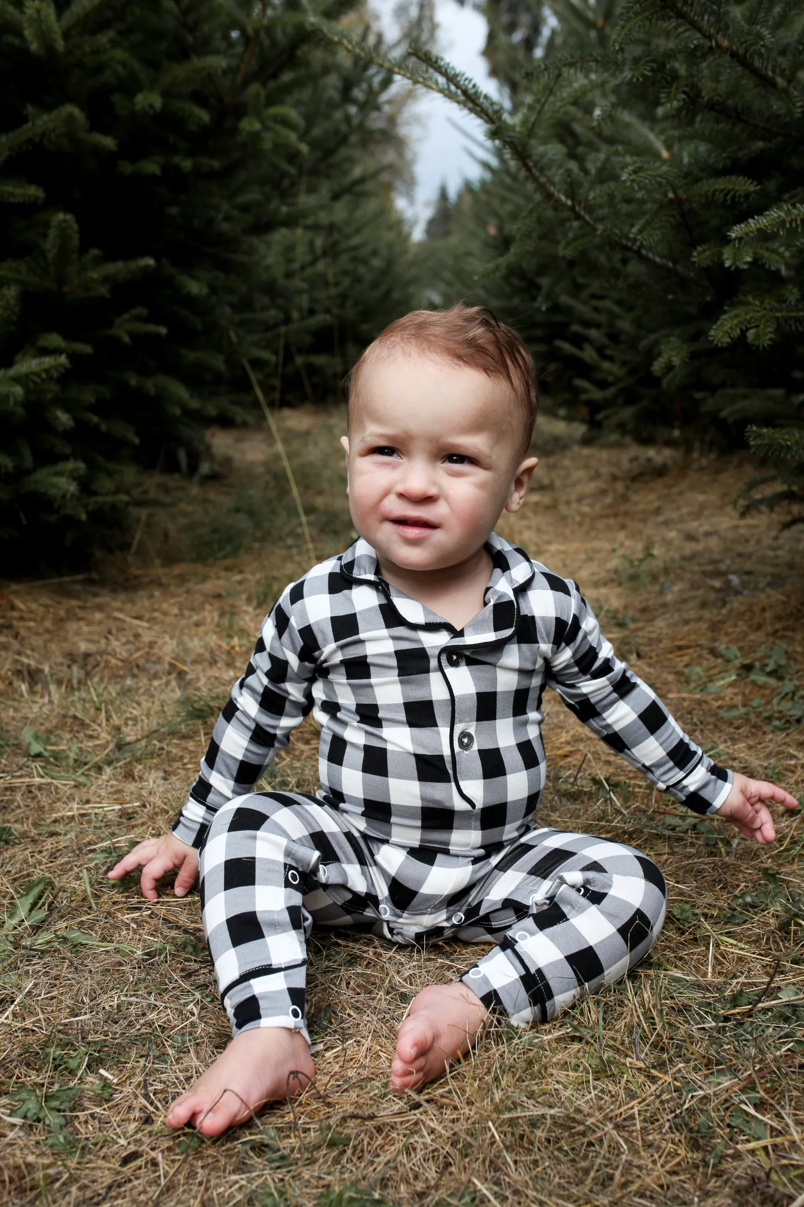 Baby Collared Romper - BLACK GINGHAM