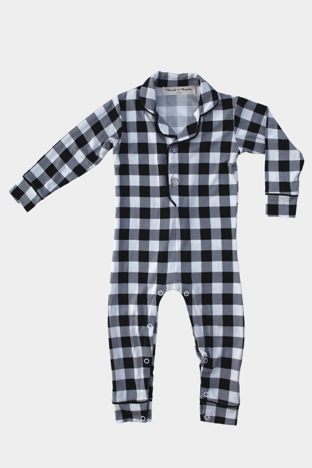 Baby Collared Romper - BLACK GINGHAM