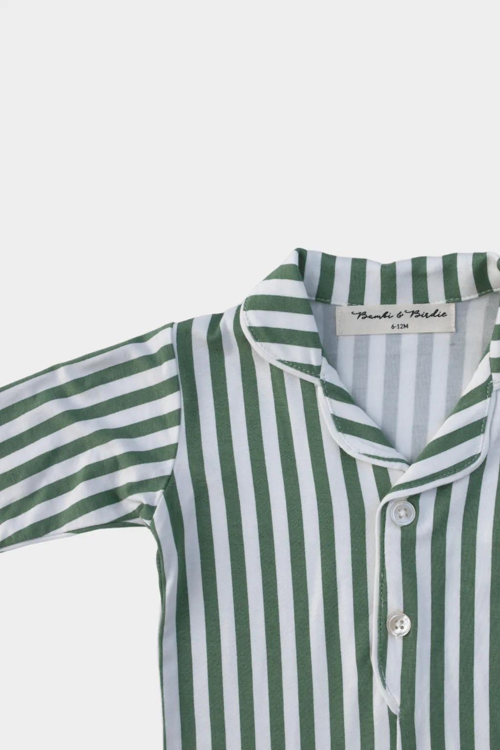 Baby Collared Romper - GREEN STRIPE