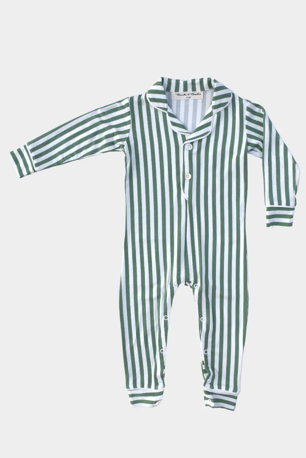 Baby Collared Romper - GREEN STRIPE