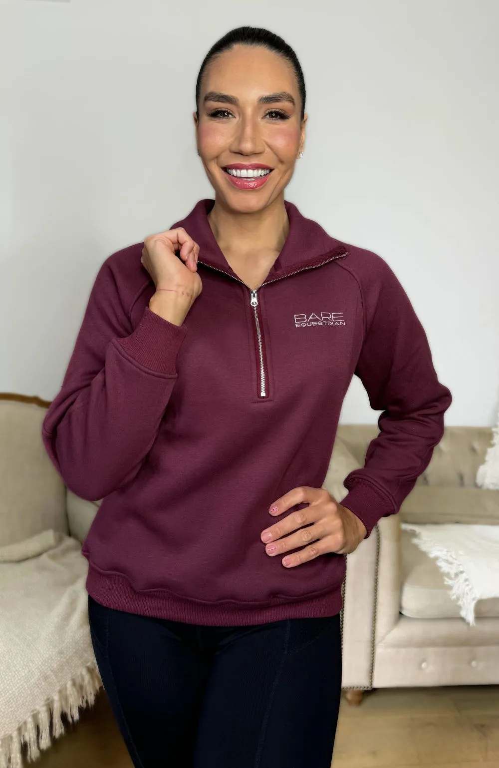 BARE Quarter Zip Teddy Sweater - Wine