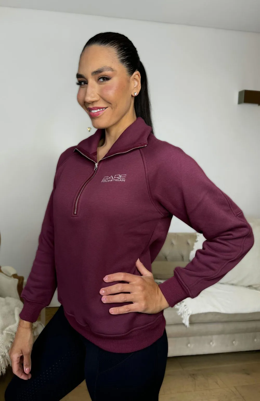 BARE Quarter Zip Teddy Sweater - Wine