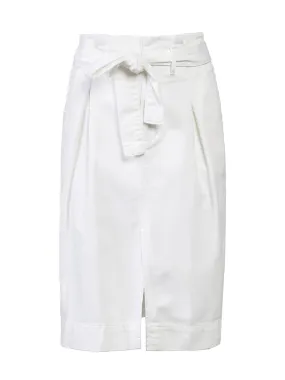 Belted Paperbag Denim Skirt in White