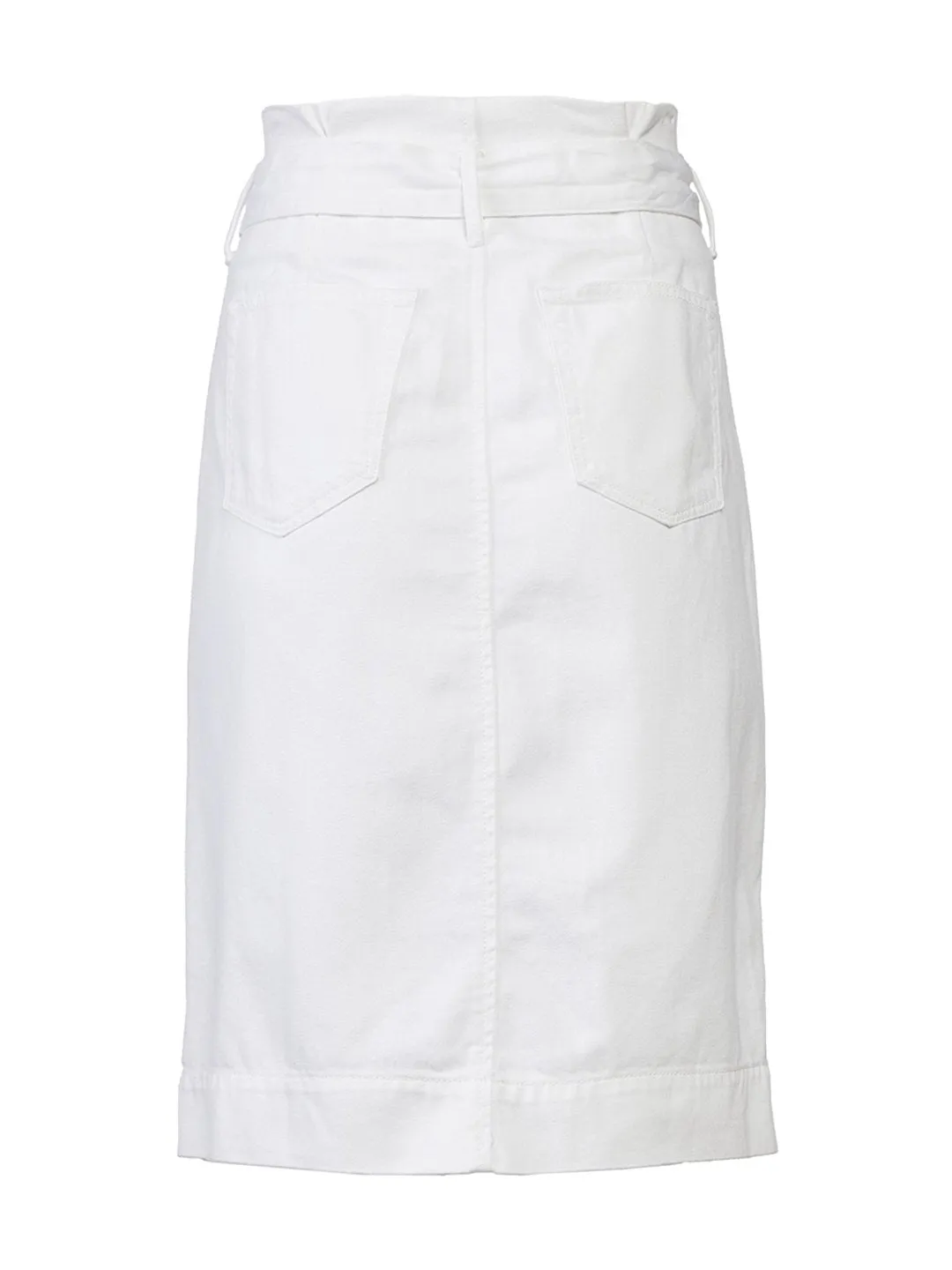 Belted Paperbag Denim Skirt in White