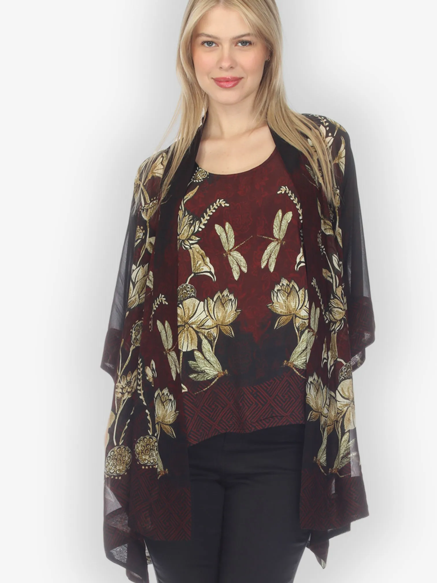 Big Lotus and Dragonfly Kimono Jacket