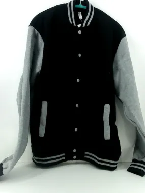 Black and Gray Varsity Jacket Fleece Snap Button Size Large