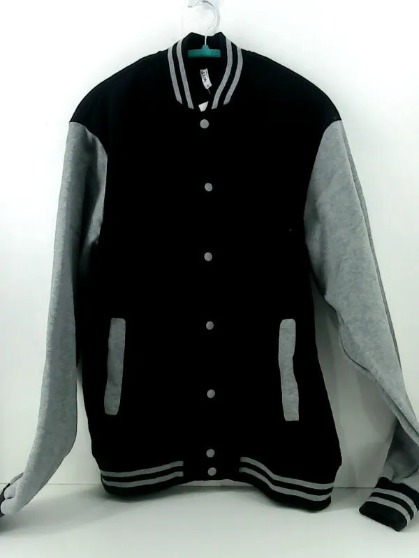 Black and Gray Varsity Jacket Fleece Snap Button Size Large