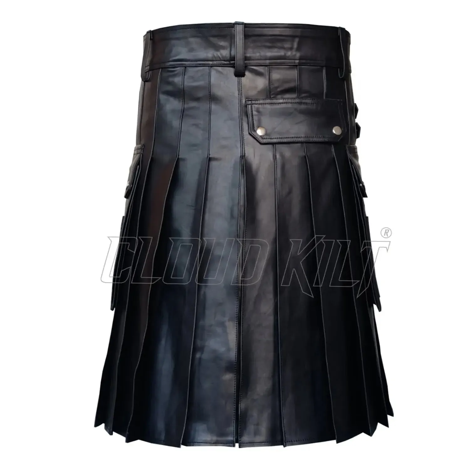 Black Cow Leather Utility Kilt With Cargo Pockets