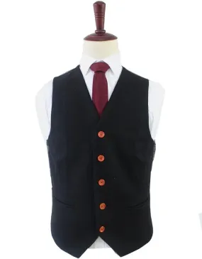 BLACK TWILL TWEED WAISTCOAT