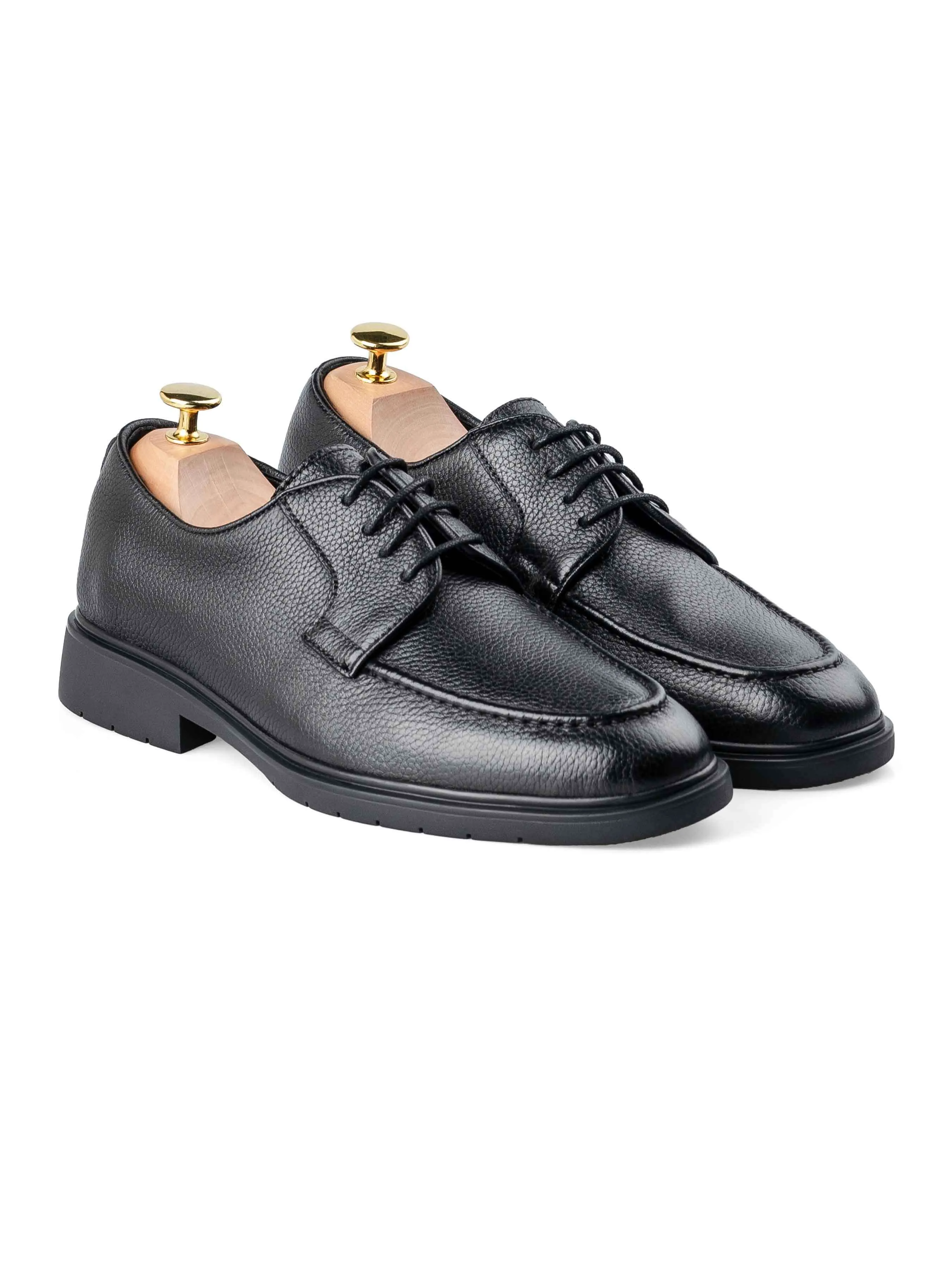 Blucher Lace Up - Black Pebble Grain Leather (Rugged Sole)