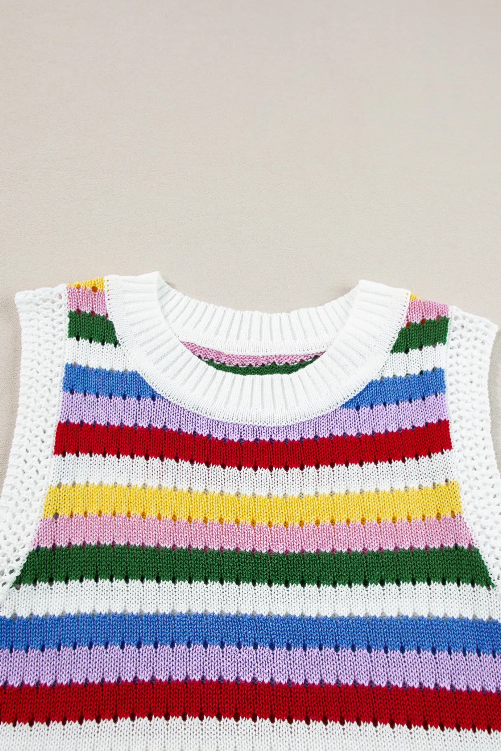 Blue Zone Planet |  Multicolour Striped Knitted Eyelet Slim Sweater Vest