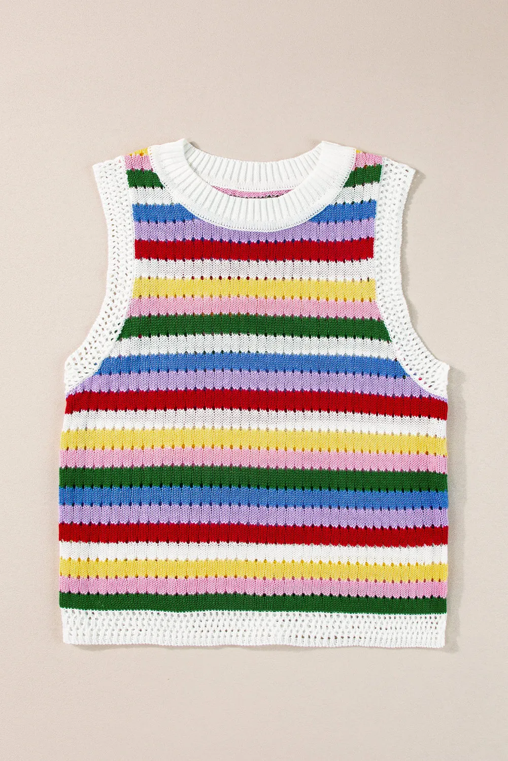 Blue Zone Planet |  Multicolour Striped Knitted Eyelet Slim Sweater Vest