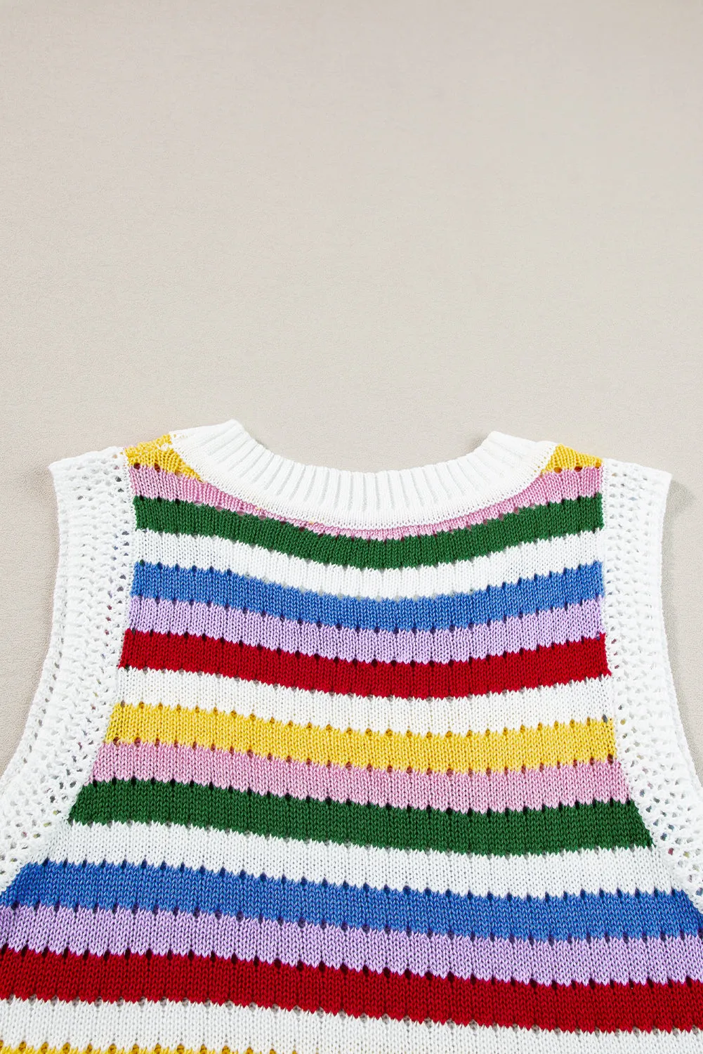 Blue Zone Planet |  Multicolour Striped Knitted Eyelet Slim Sweater Vest