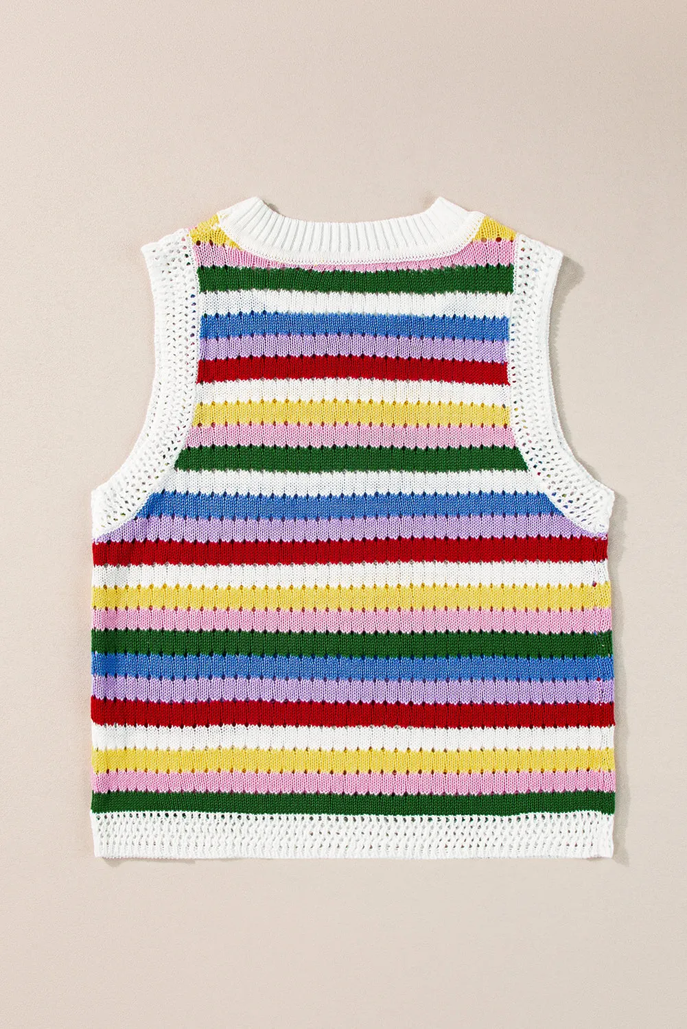 Blue Zone Planet |  Multicolour Striped Knitted Eyelet Slim Sweater Vest