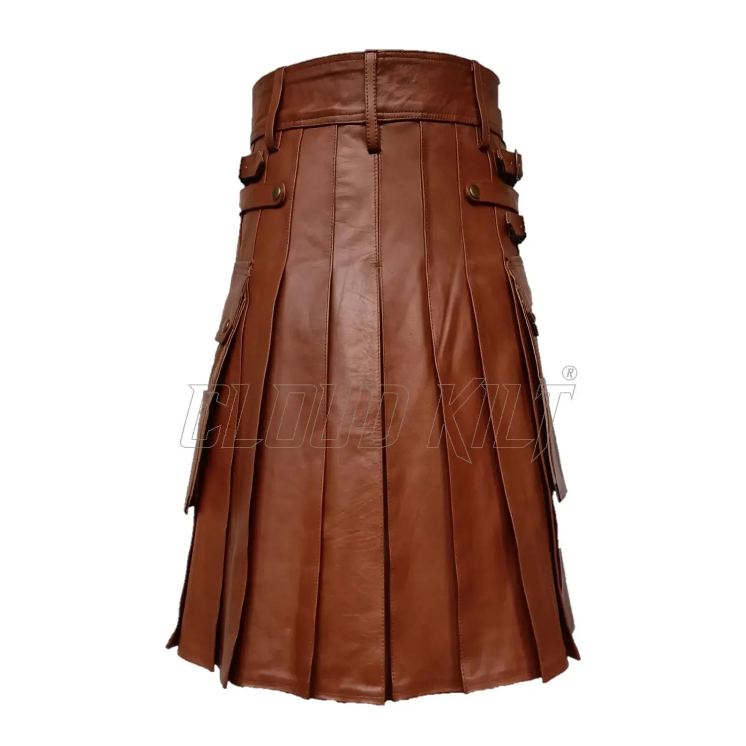 Brown Real Cow Leather Utility Kilt With Front Sporran