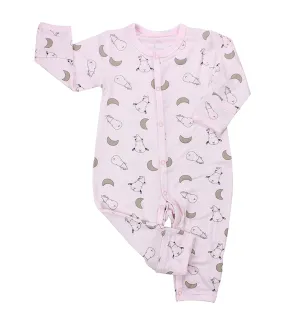 Button Long Sleeved Romper - Small Moon & Sheepz (Pink)