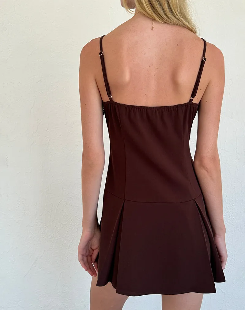 Calilia Cami Dress in Bitter Chocolate with Pink Bows