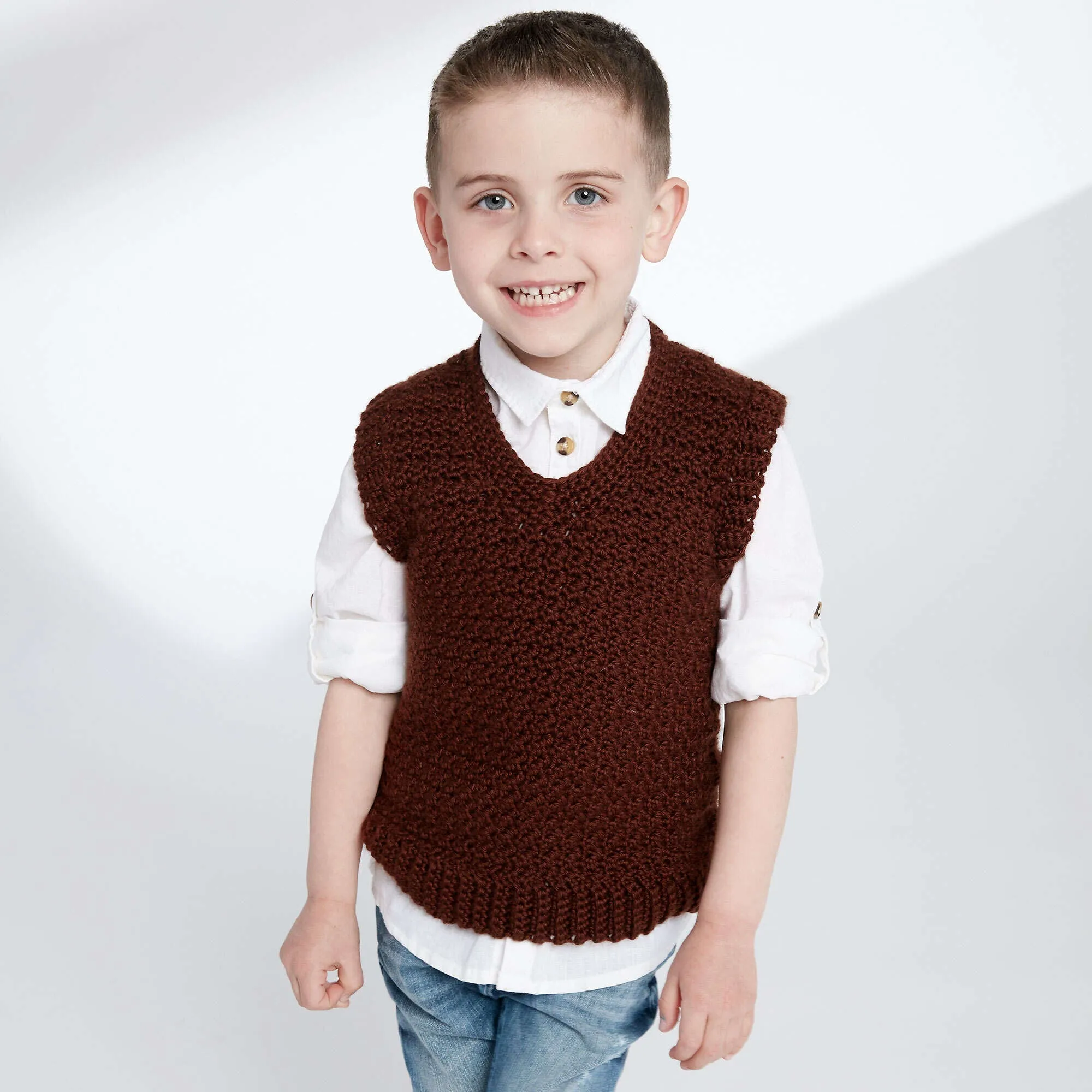 Caron Child's Crochet V-Neck Vest