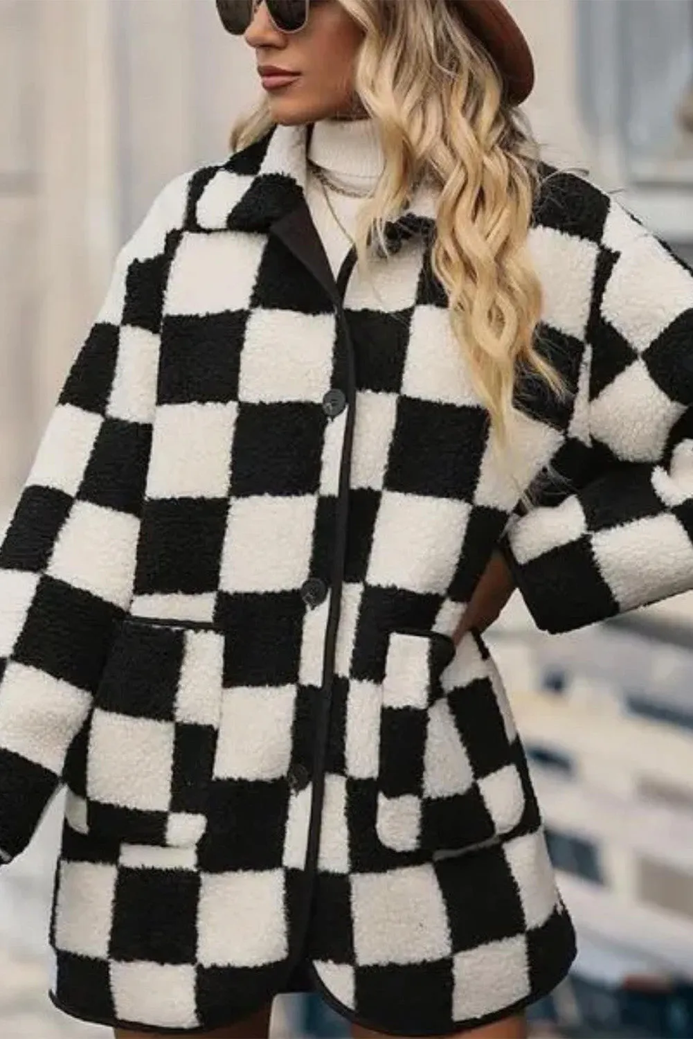 Checker Fleece Buttoned Jacket