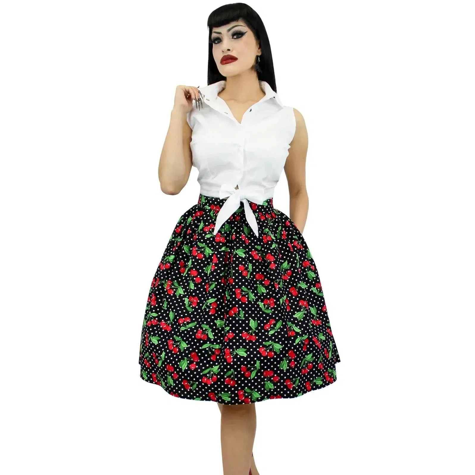 Cherries Pin Up Pleated Circle Skirt