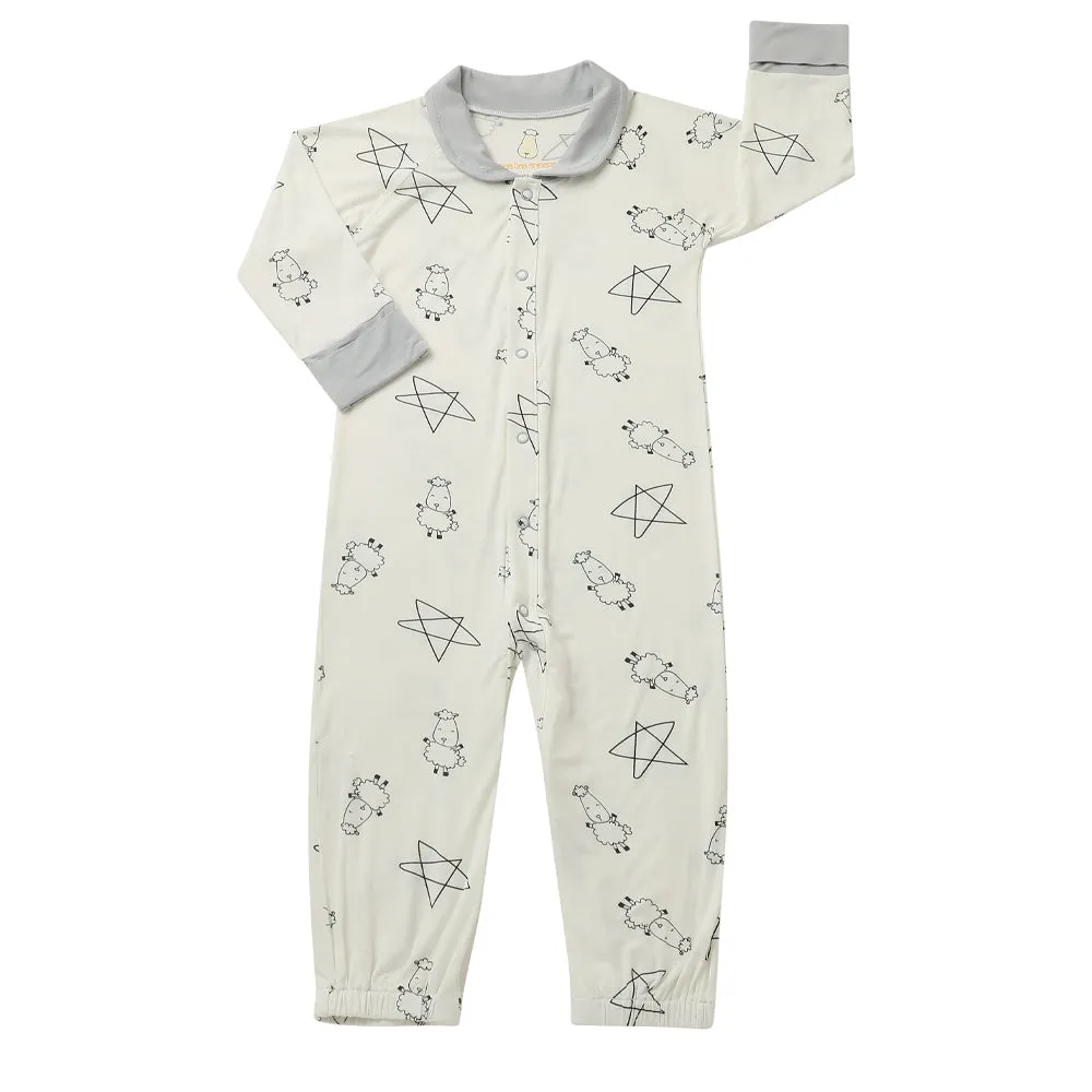 Convertible Gown & Romper Cute Big Star & Sheepz White