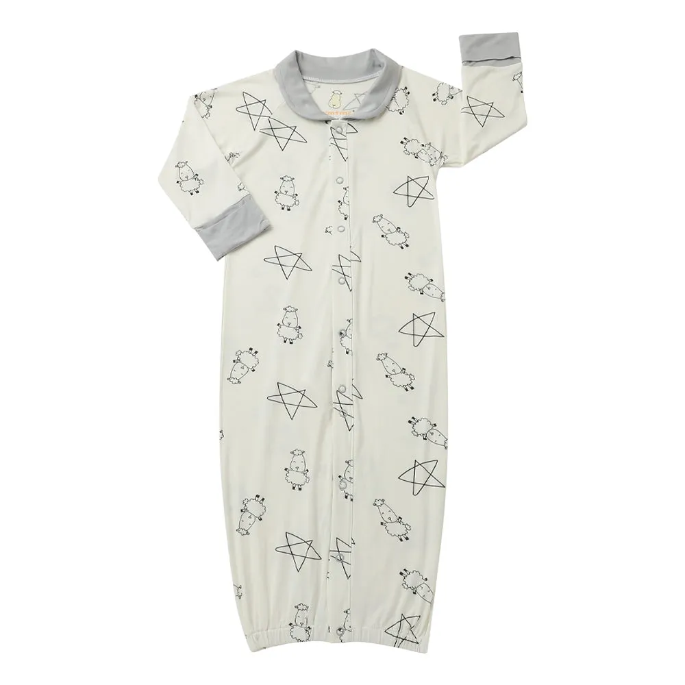 Convertible Gown & Romper Cute Big Star & Sheepz White